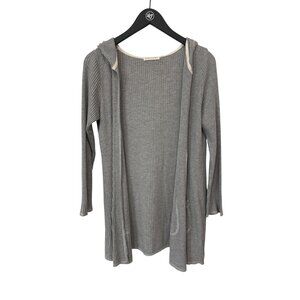 Trouble At The Mill Hooded Cardigan Size Medium Waffle Knit Long Sleeve Relaxed